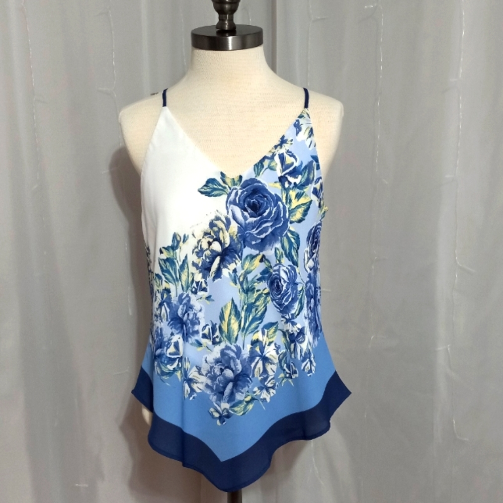 By & By - Blue Floral Chiffon Handkerchief Cami